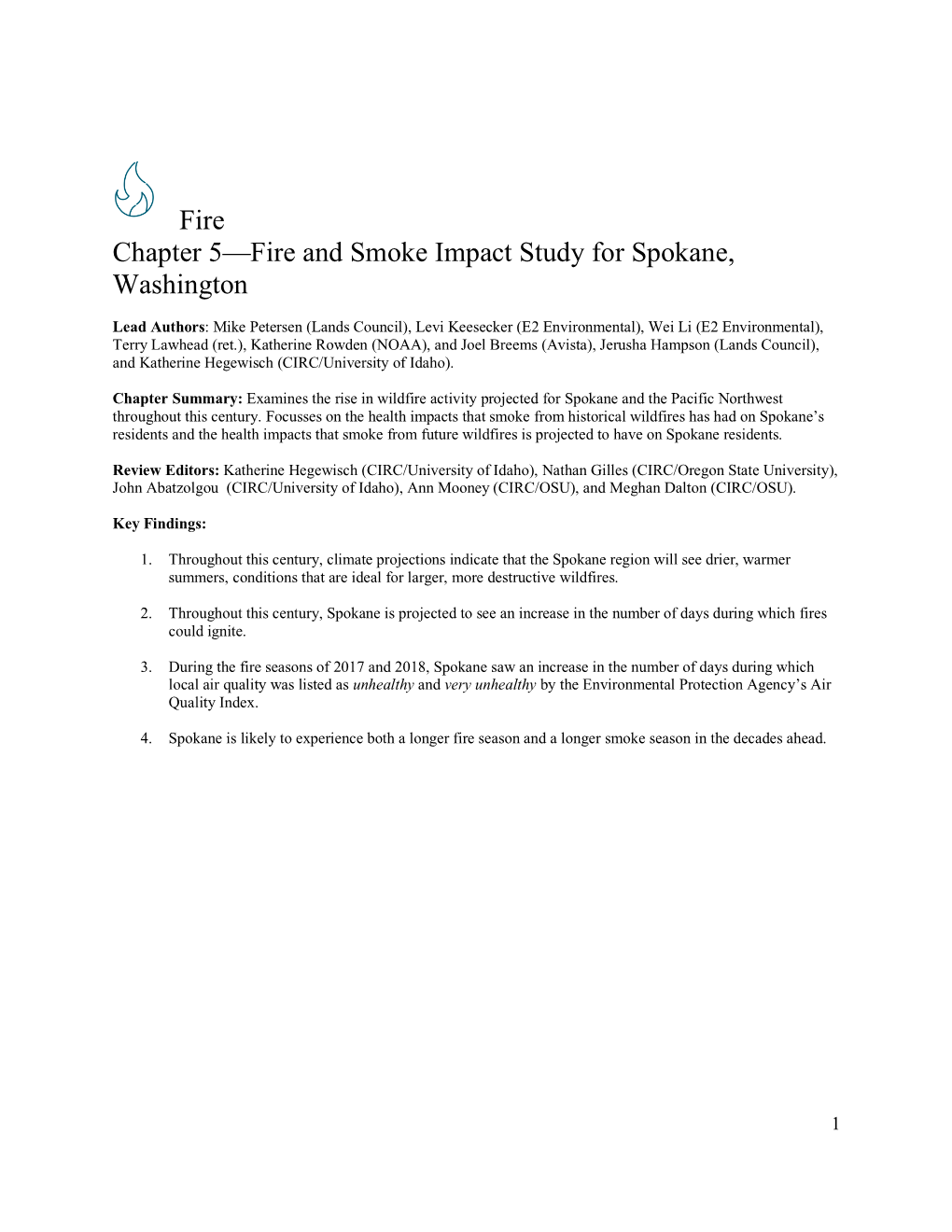 Fire Chapter 5—Fire and Smoke Impact Study for Spokane, Washington