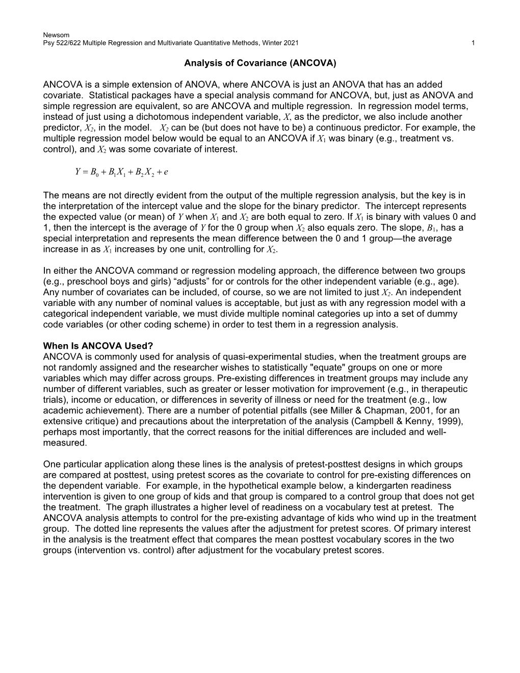 Analysis of Covariance (ANCOVA) ANCOVA Is a Simple Extension Of