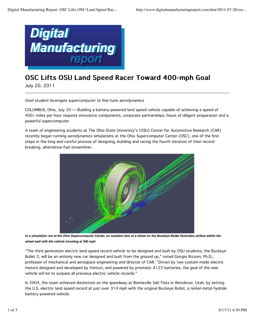 Digital Manufacturing Report OSC Lifts OSU Land Speed Racer