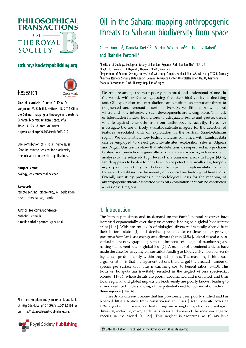 Oil in the Sahara: Mapping Anthropogenic Threats to Saharan Biodiversity from Space