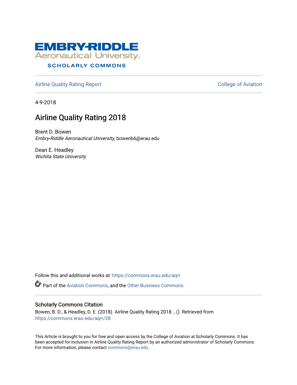 Airline Quality Rating 2018