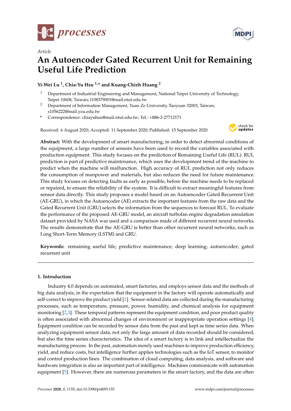 An Autoencoder Gated Recurrent Unit for Remaining Useful Life Prediction