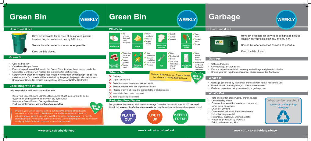 Green Bin WEEKLY Green Bin WEEKLY Garbage WEEKLY