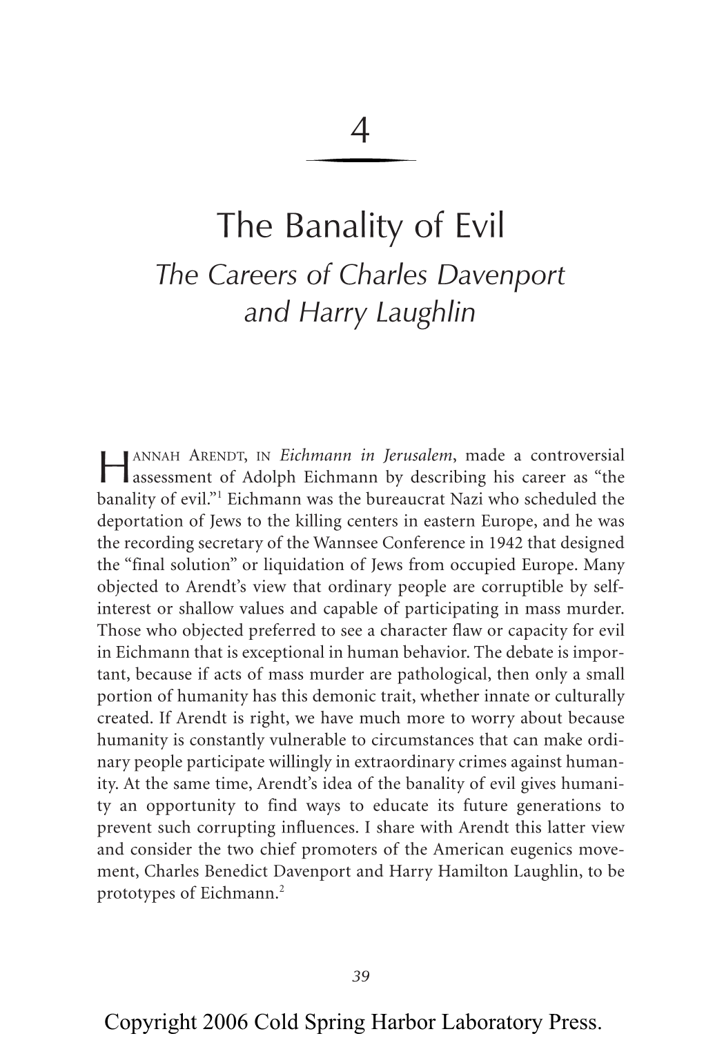 The Banality of Evil the Careers of Charles Davenport and Harry Laughlin