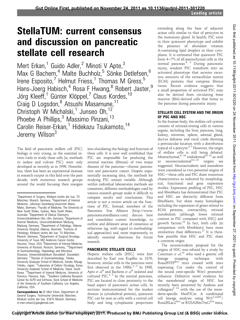 Current Consensus and Discussion on Pancreatic Stellate Cell Research