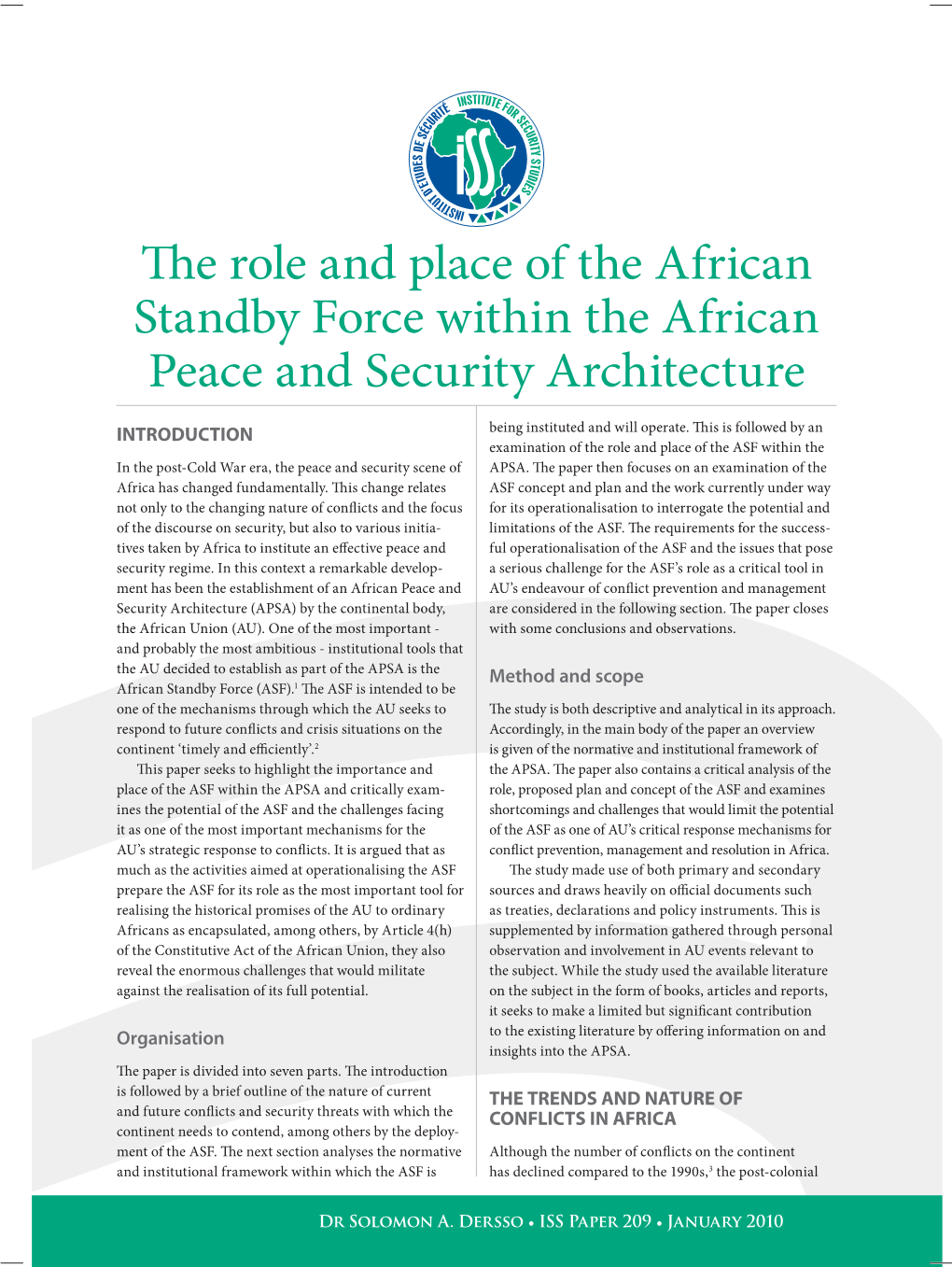 The Role and Place of the African Standby Force Within