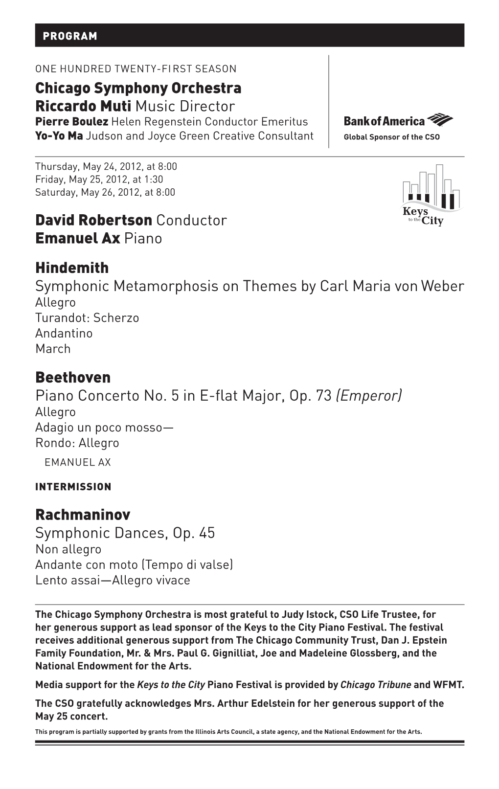 David Robertson Conductor Emanuel Ax Piano Hindemith Symphonic Metamorphosis on Themes by Carl Maria Von Weber Beethoven Piano C