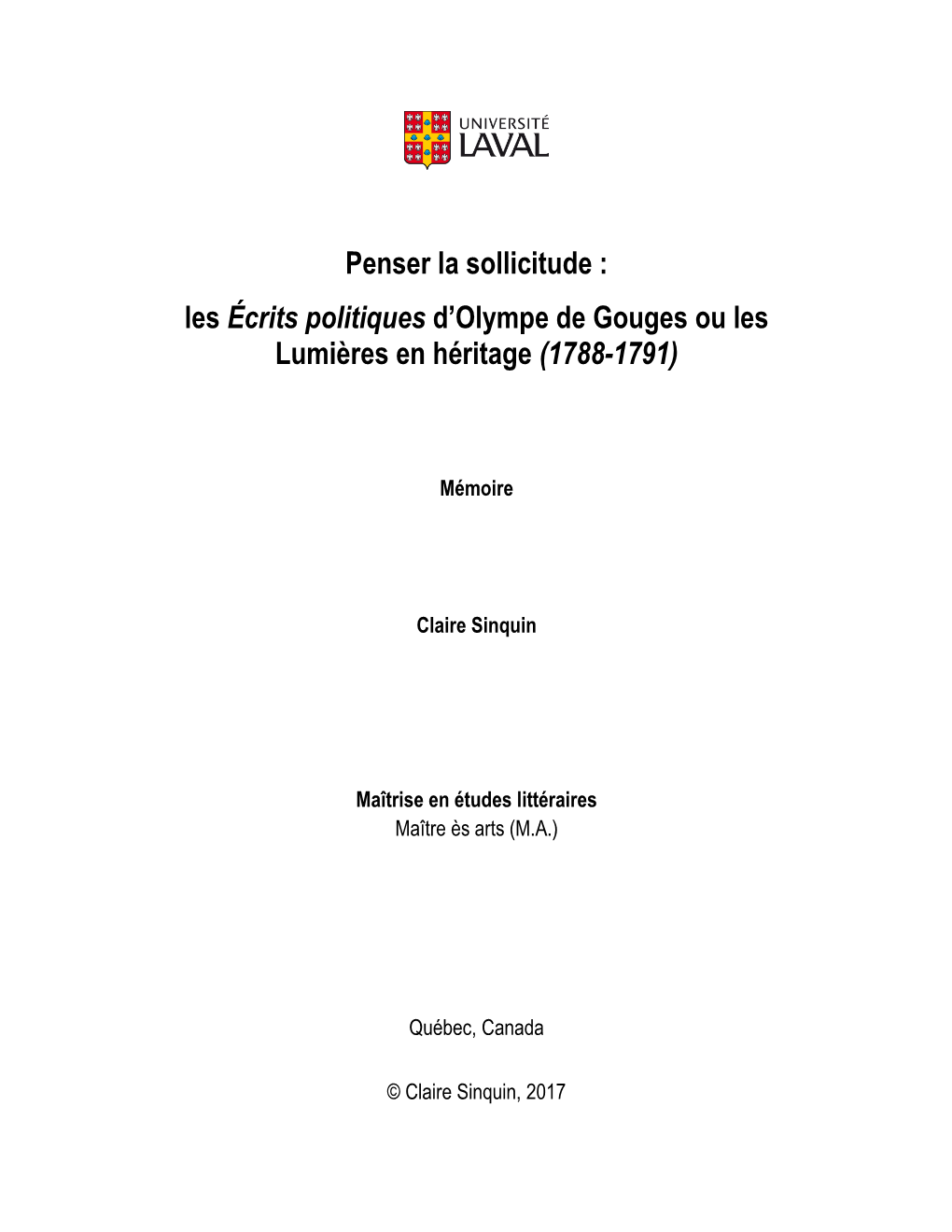 Les Écrits Politiques D'olympe De Gouges Ou Les Lumières En Héritage