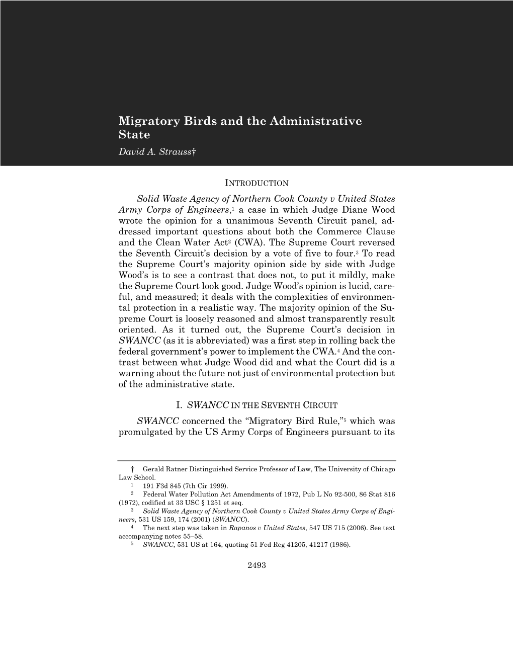 Migratory Birds and the Administrative State David A