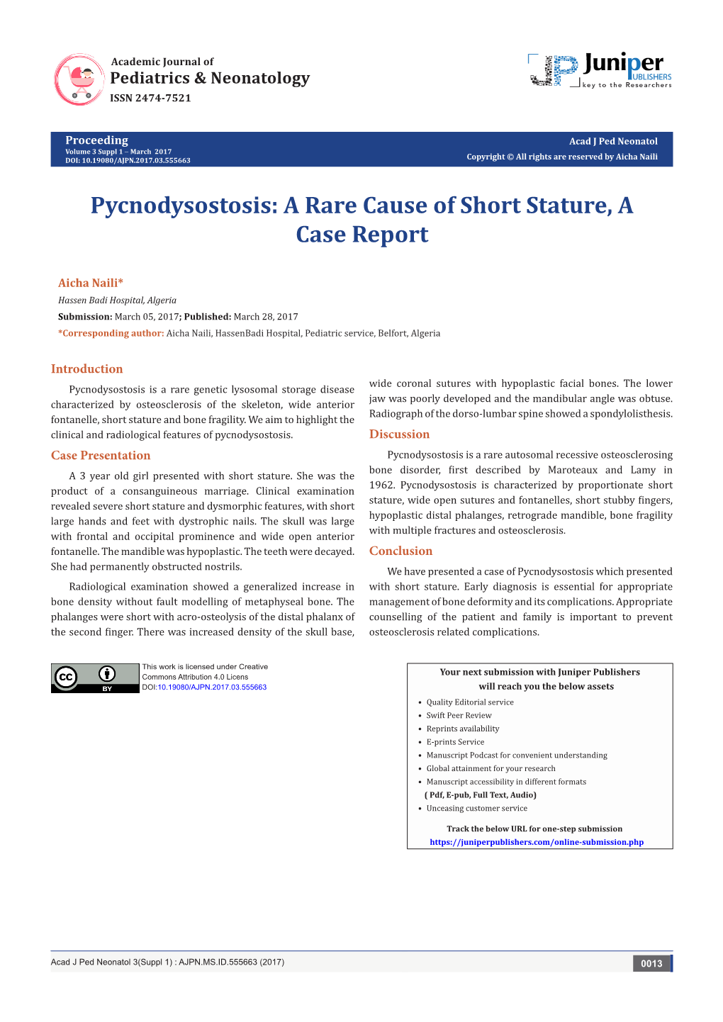 Pycnodysostosis: a Rare Cause of Short Stature, a Case Report
