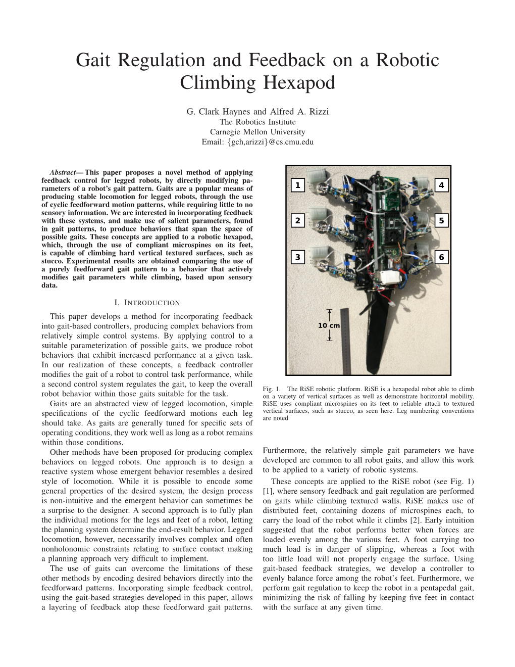 Gait Regulation and Feedback on a Robotic Climbing Hexapod