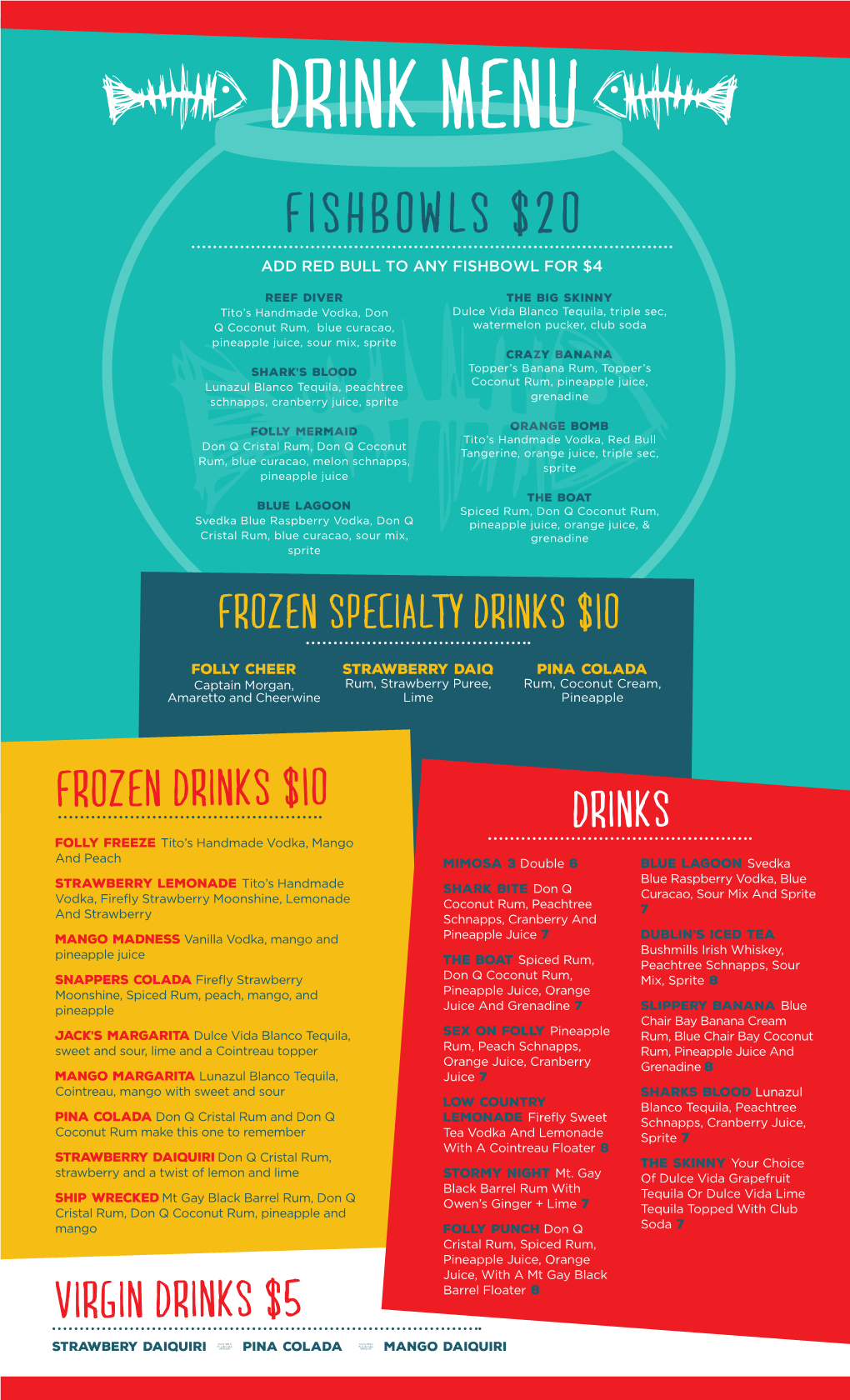 Drink Menu Fishbowls $20