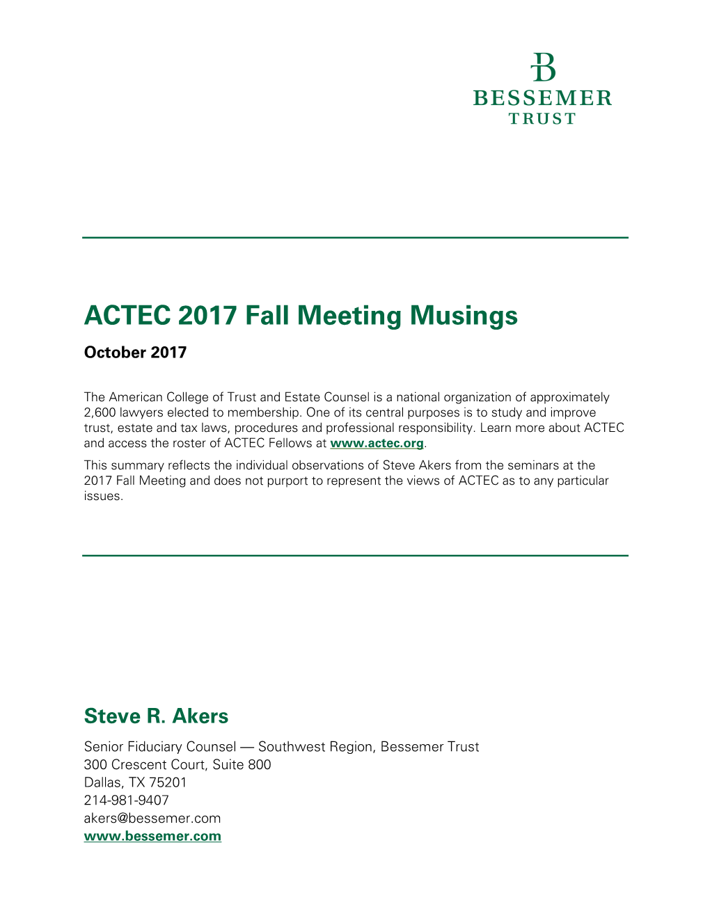 ACTEC 2017 Fall Meeting Musings October 2017