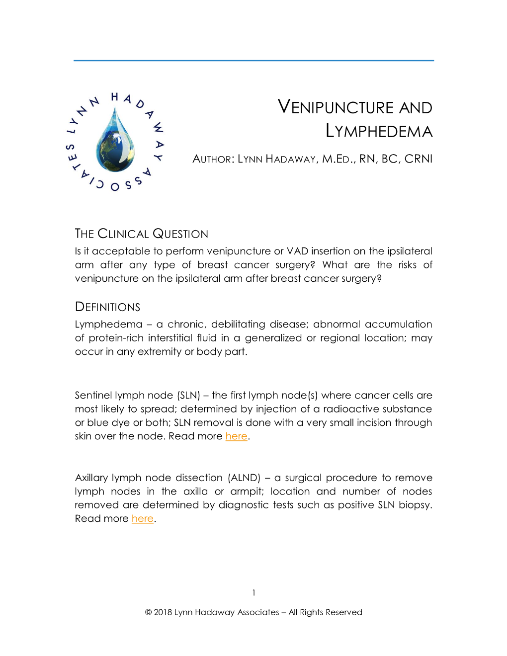 Venipuncture and Lymphedema