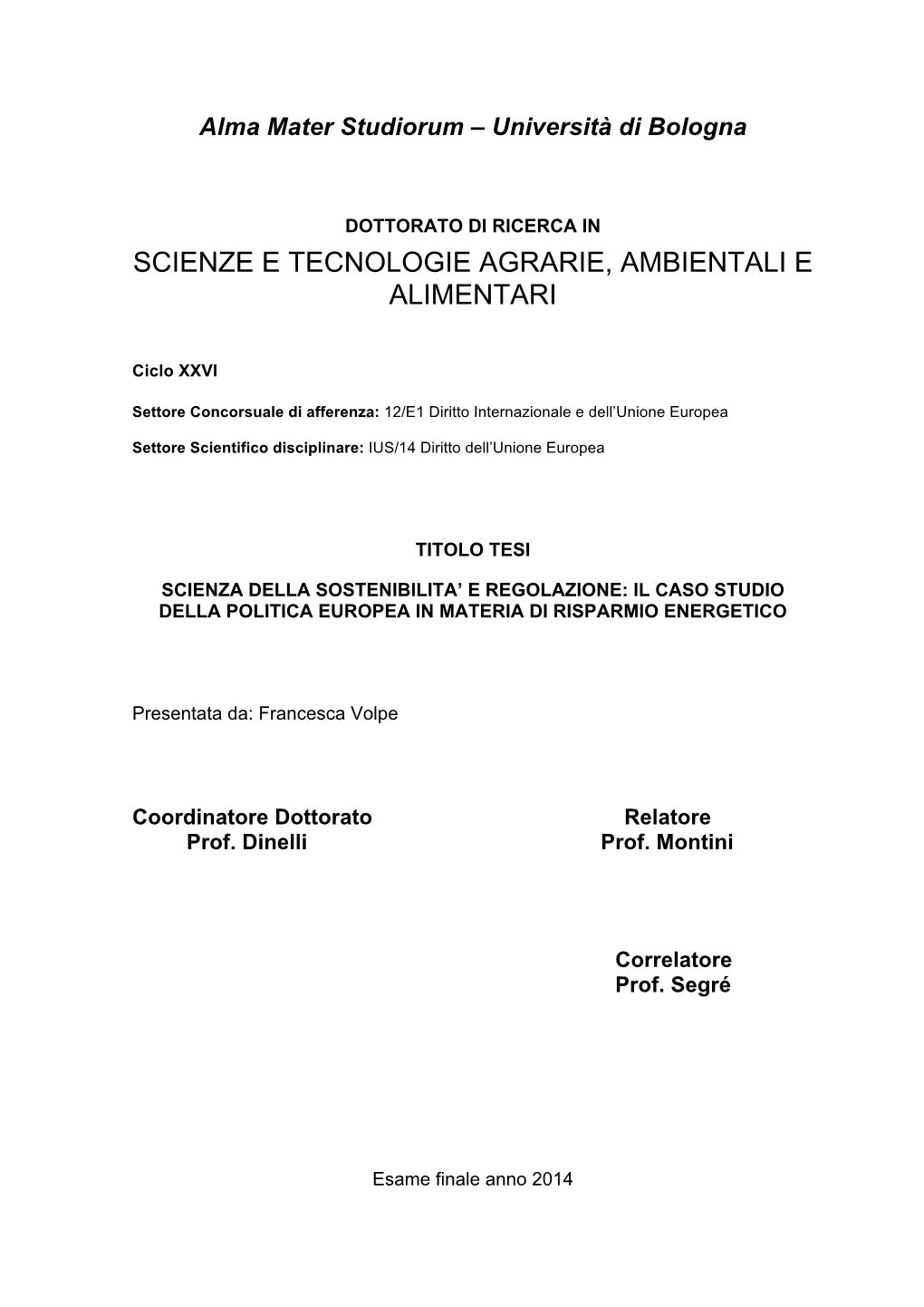 Scienze E Tecnologie Agrarie, Ambientali E Alimentari