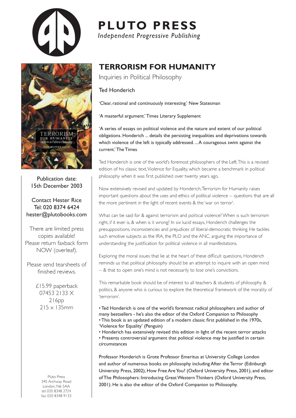 Terrorism for Humanity: Inquiries in Political Philosophy