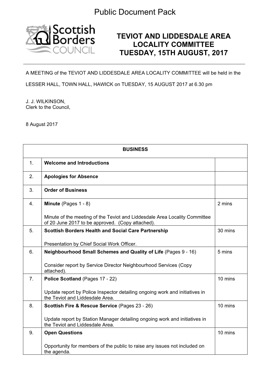 (Public Pack)Agenda Document for Teviot and Liddesdale Area Locality
