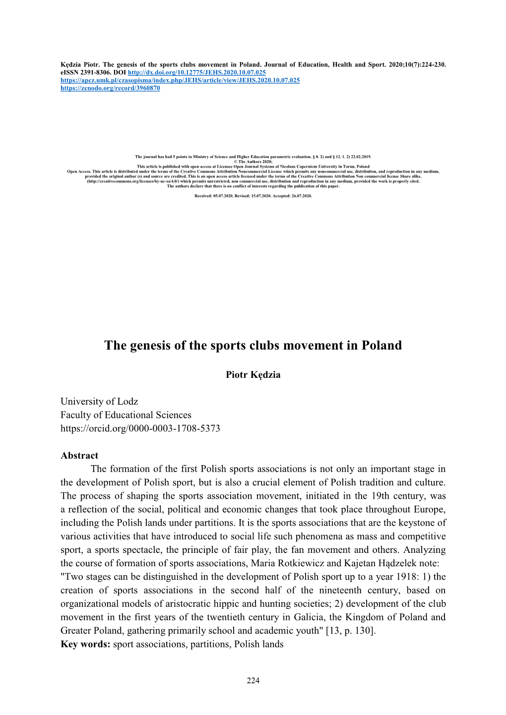 The Genesis of the Sports Clubs Movement in Poland