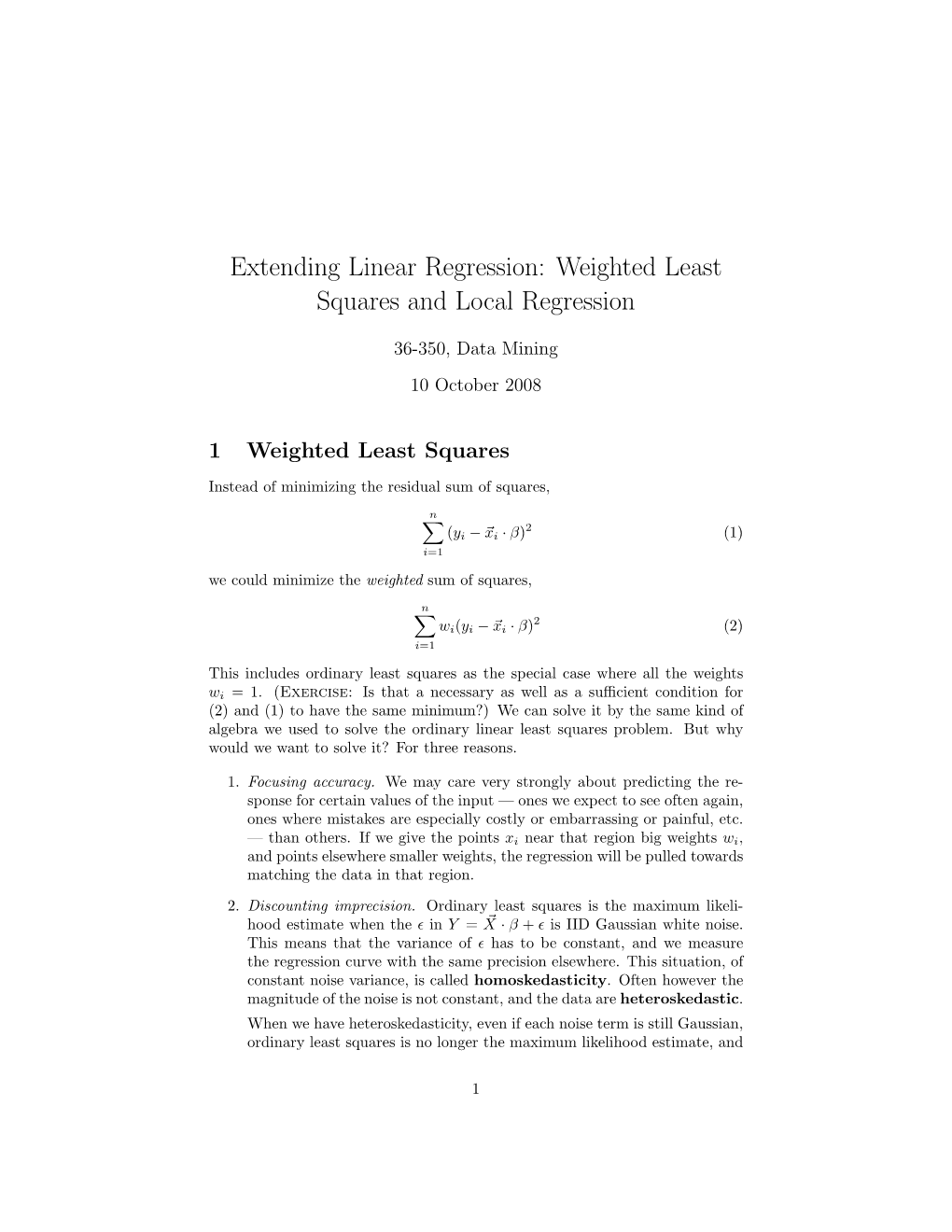 Extending Linear Regression: Weighted Least Squares and Local Regression