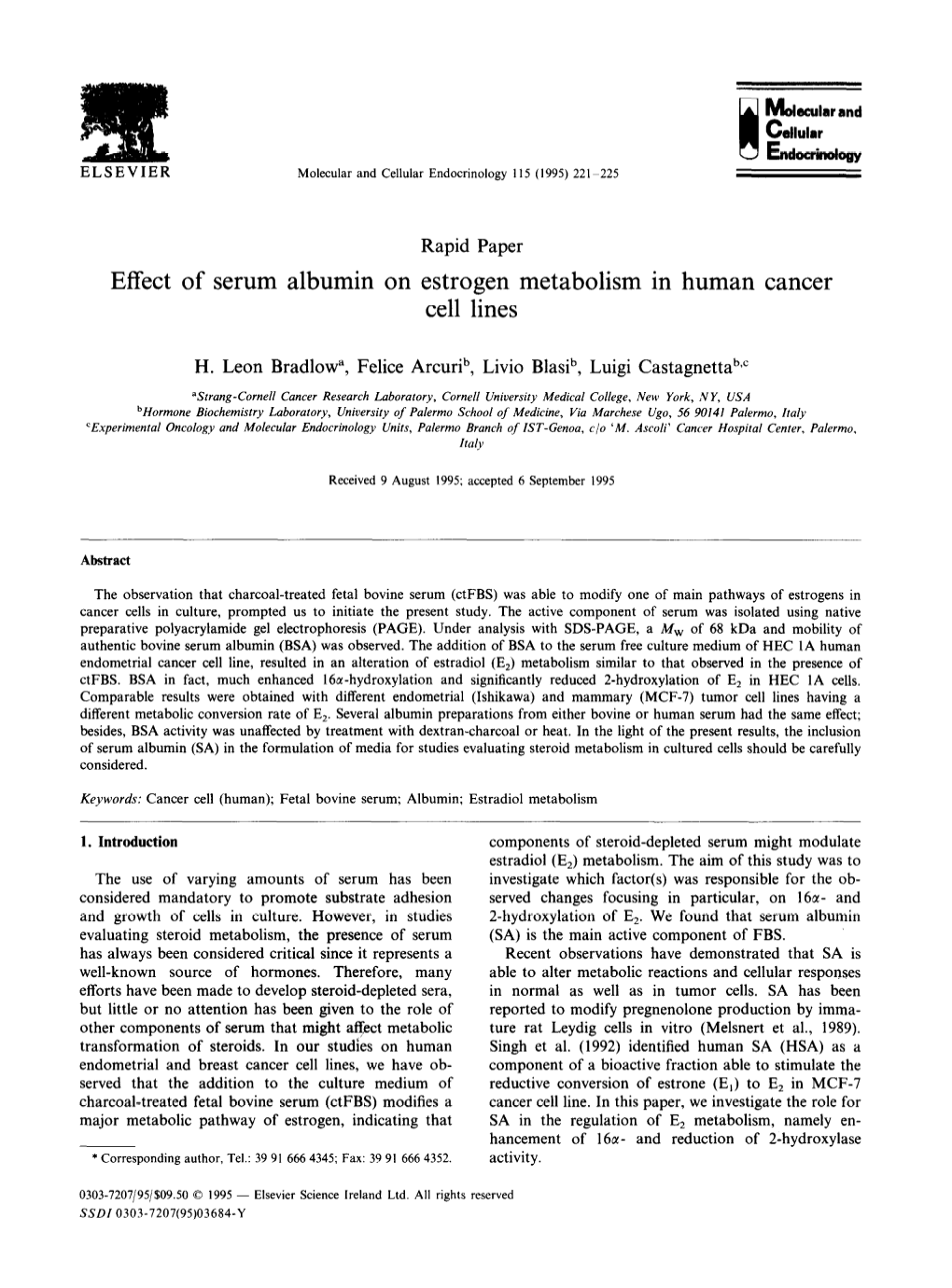 Effect of Serum Albumin on Estrogen Metabolism in Human Cancer Cell Lines