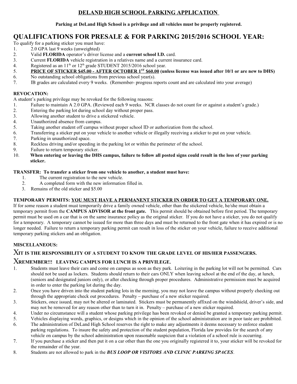 Deland High School Parking Application