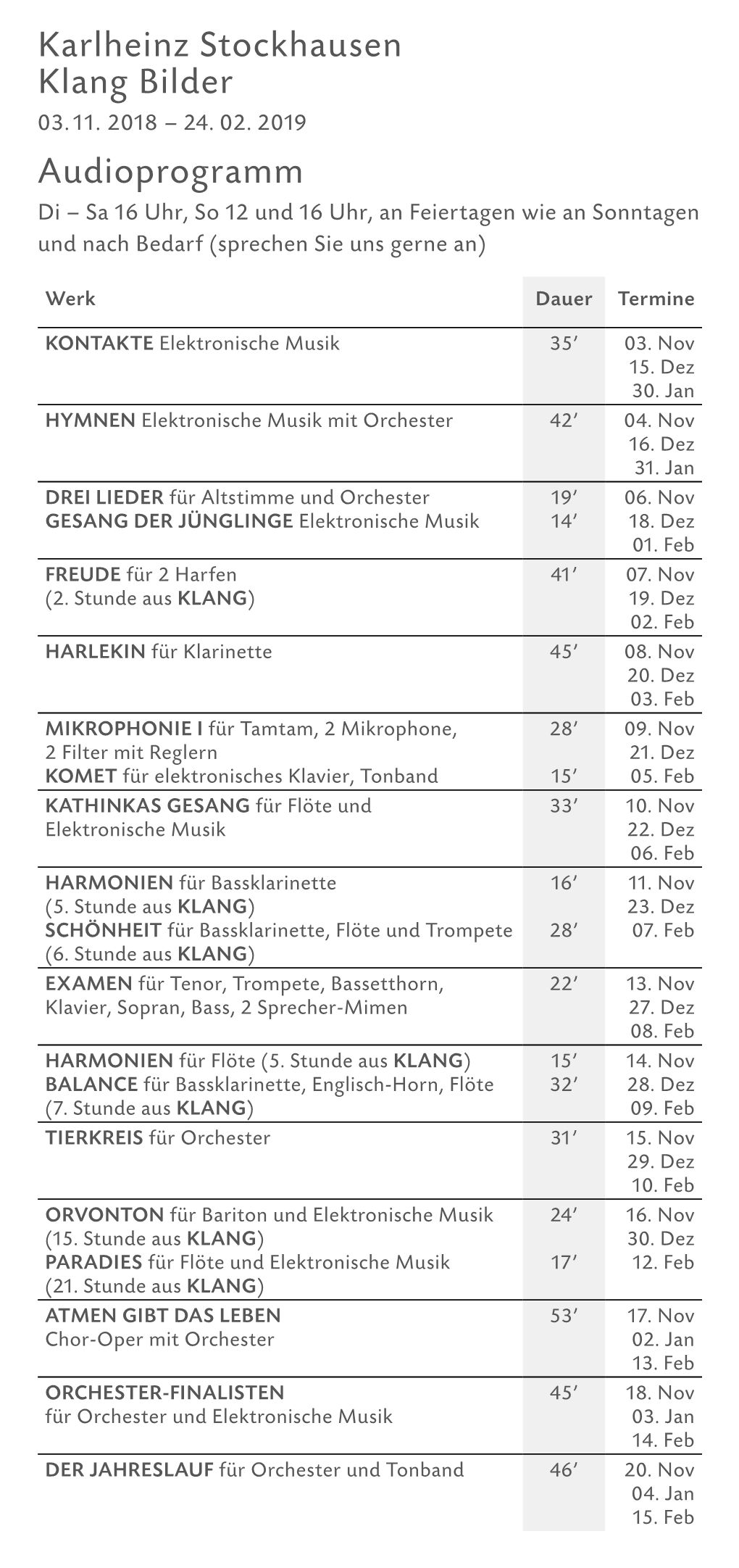 Karlheinz Stockhausen Klang Bilder Audioprogramm