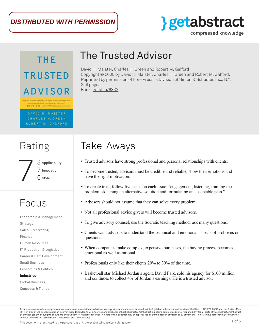 The Trusted Advisor Rating Focus Take-Aways