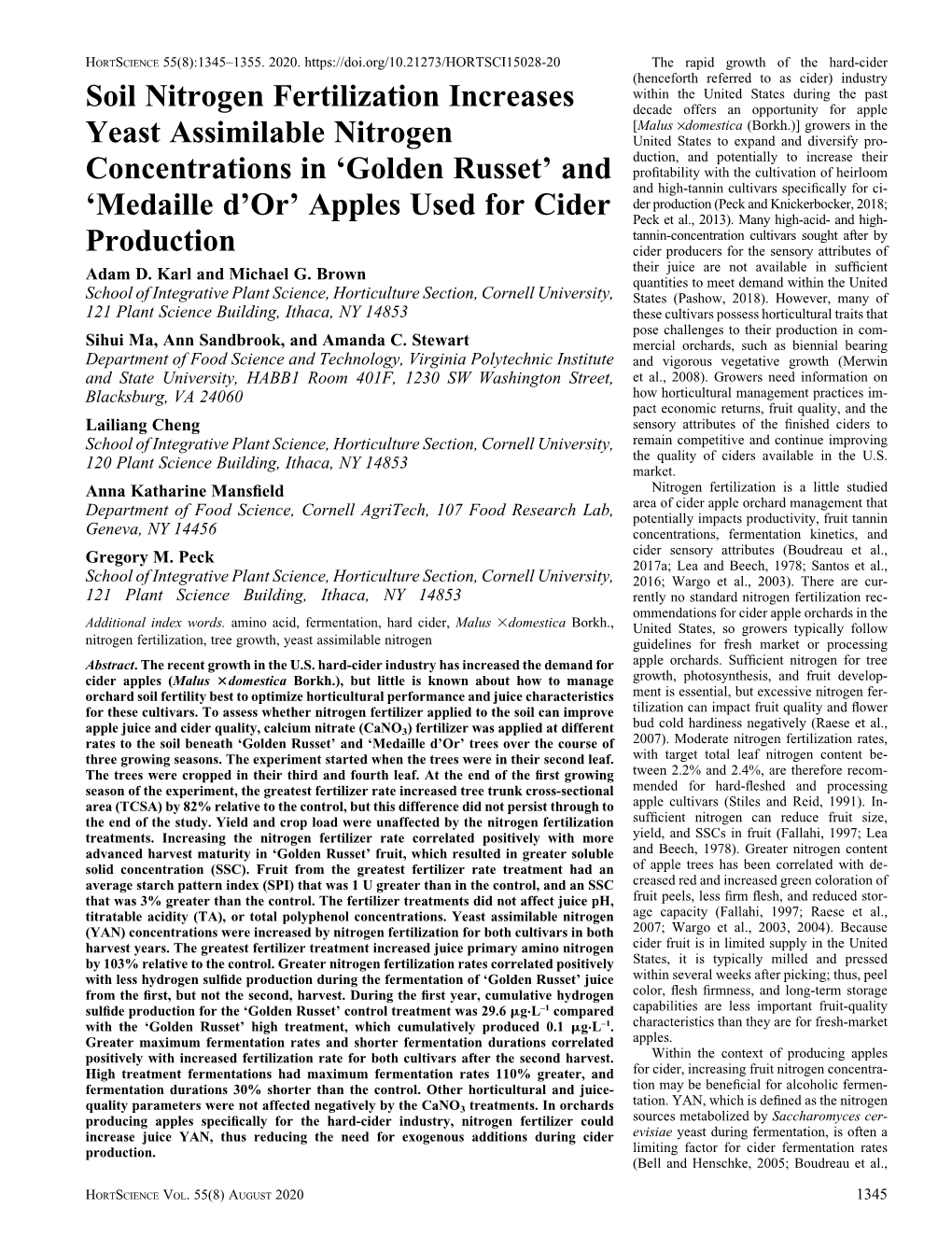 Soil Nitrogen Fertilization Increases Yeast Assimilable Nitrogen