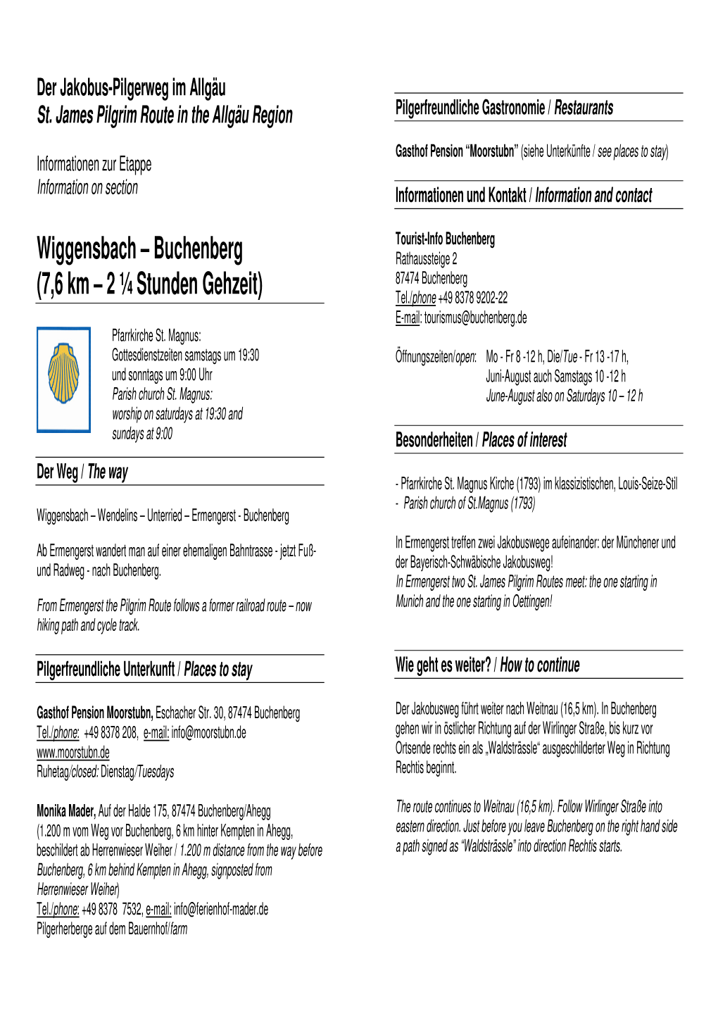 Wiggensbach – Buchenberg (7,6 Km – 2 ¼ Stunden Gehzeit)