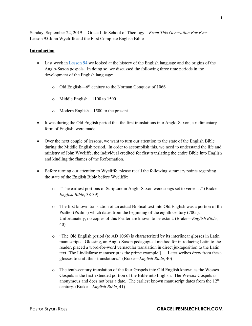 Lesson 95 John Wycliffe and the First Complete English Bible