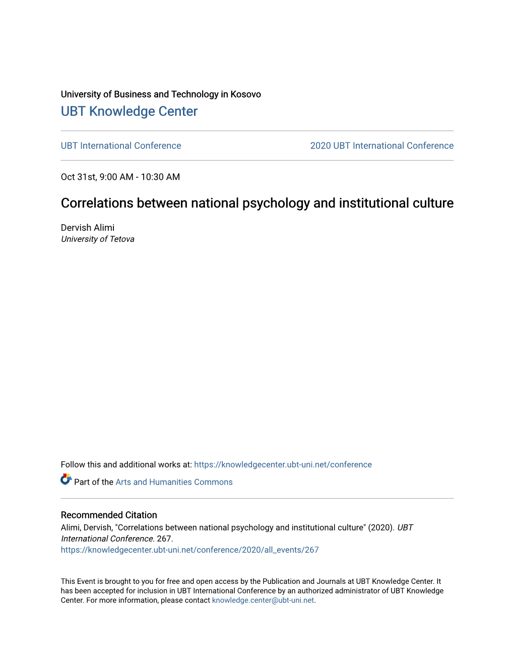 Correlations Between National Psychology and Institutional Culture
