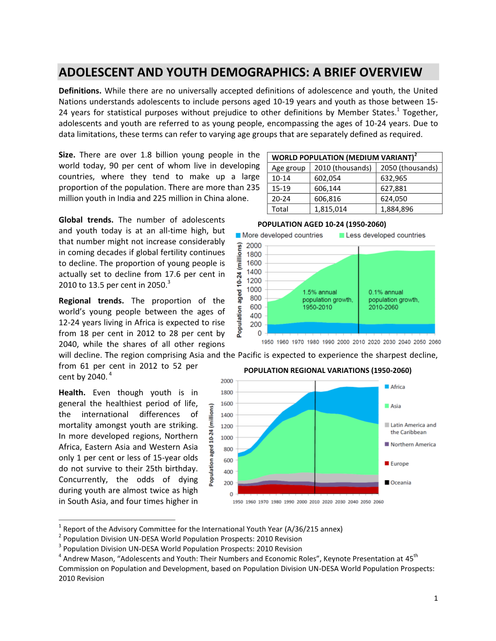 ADOLESCENT and YOUTH DEMOGRAPHICS: a BRIEF OVERVIEW Definitions