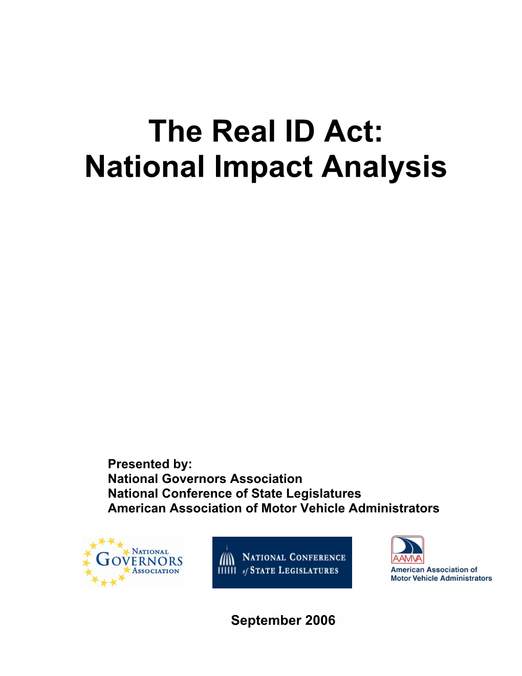 The Real ID Act: National Impact Analysis