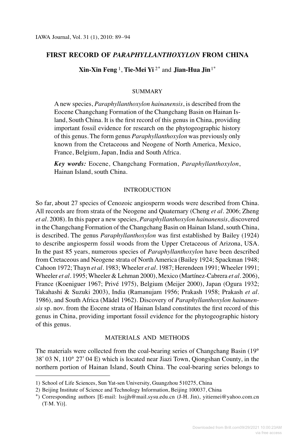 First Record of Paraphyllanthoxylon from China