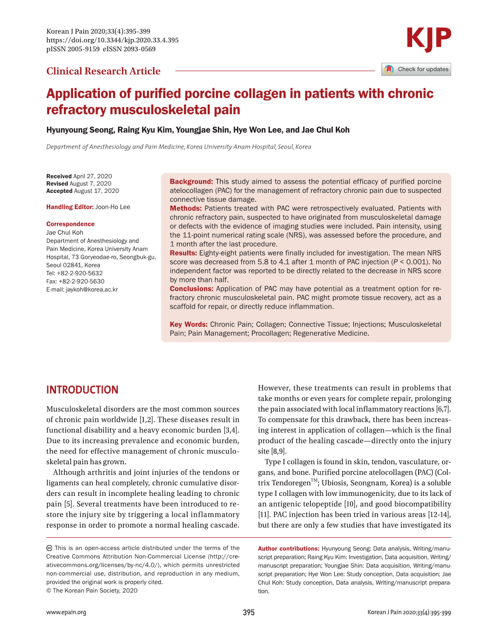 Application of Purified Porcine Collagen in Patients with Chronic