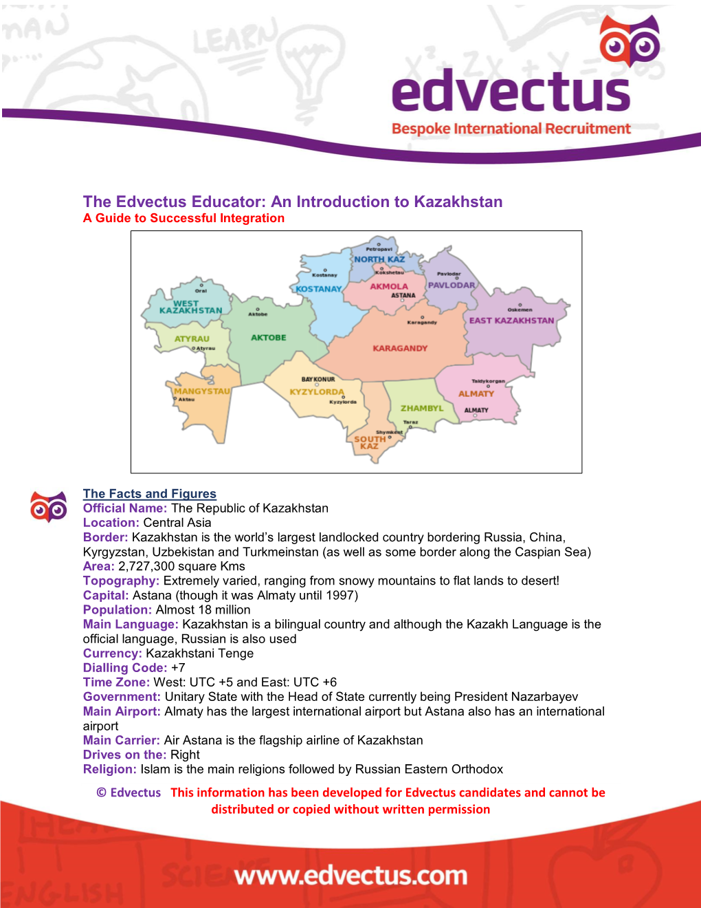 The Edvectus Educator: an Introduction to Kazakhstan a Guide to Successful Integration