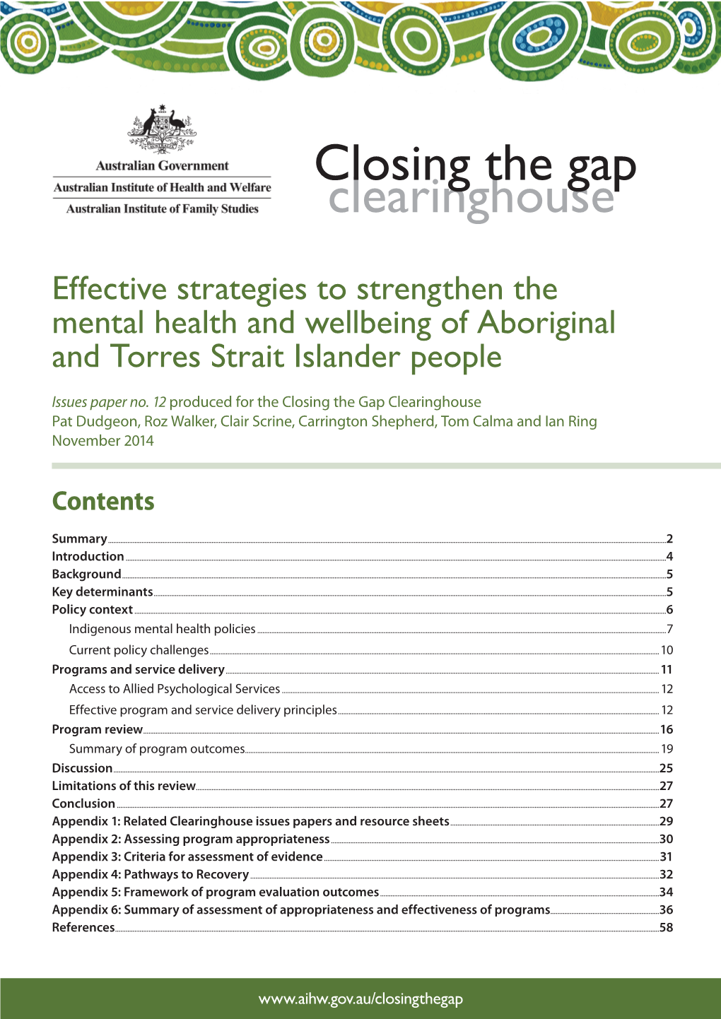 Effective Strategies to Strengthen the Mental Health and Wellbeing of Aboriginal and Torres Strait Islander People