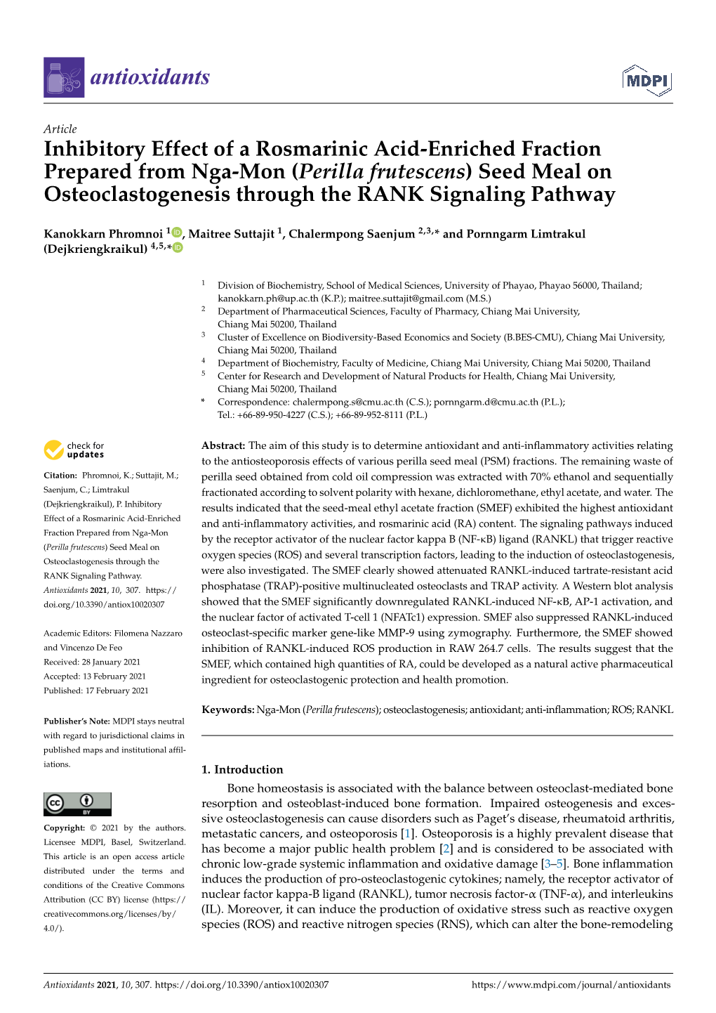 Perilla Frutescens) Seed Meal on Osteoclastogenesis Through the RANK Signaling Pathway