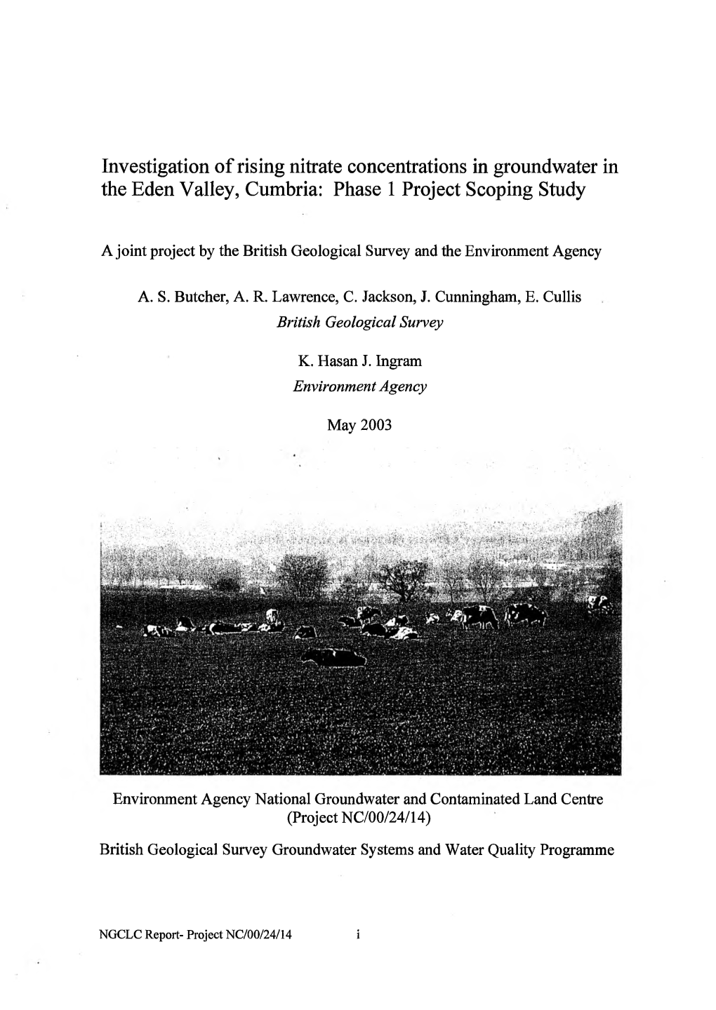 Investigation of Rising Nitrate Concentrations in Groundwater in the Eden Valley, Cumbria: Phase 1 Project Scoping Study