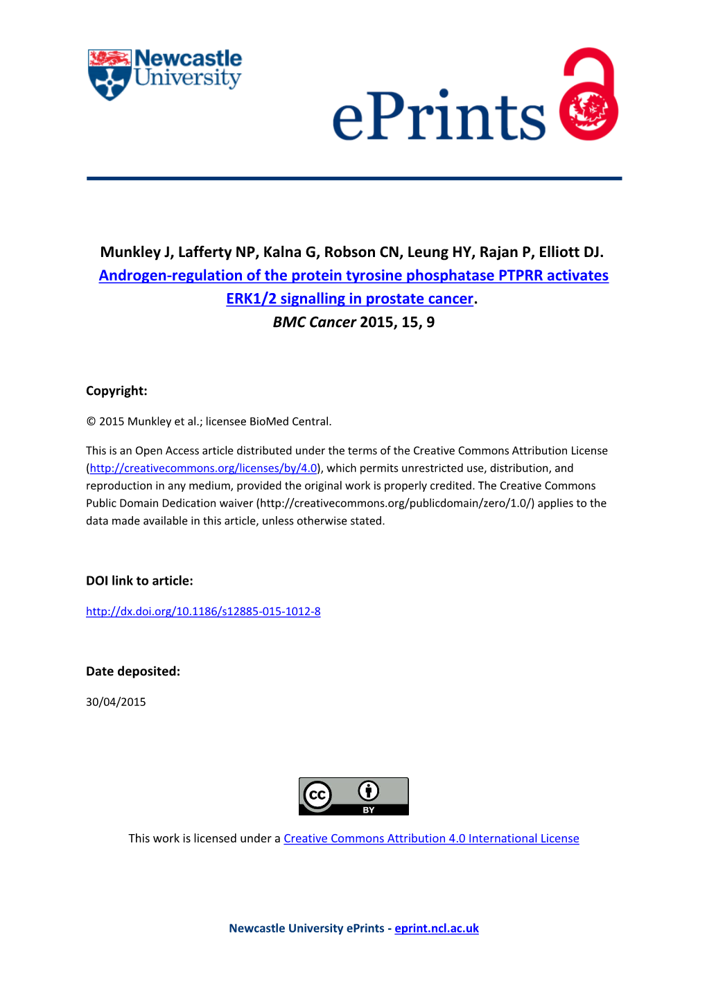 Androgen-Regulation of the Protein Tyrosine Phosphatase PTPRR Activates ERK1/2 Signalling in Prostate Cancer