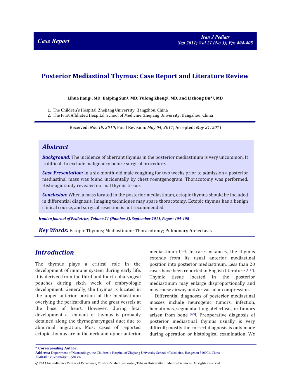 Posterior Mediastinal Thymus: Case Report and Literature Review