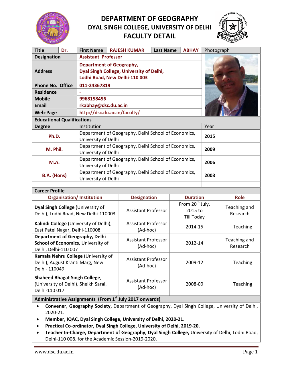 Department of Geography Faculty Detail