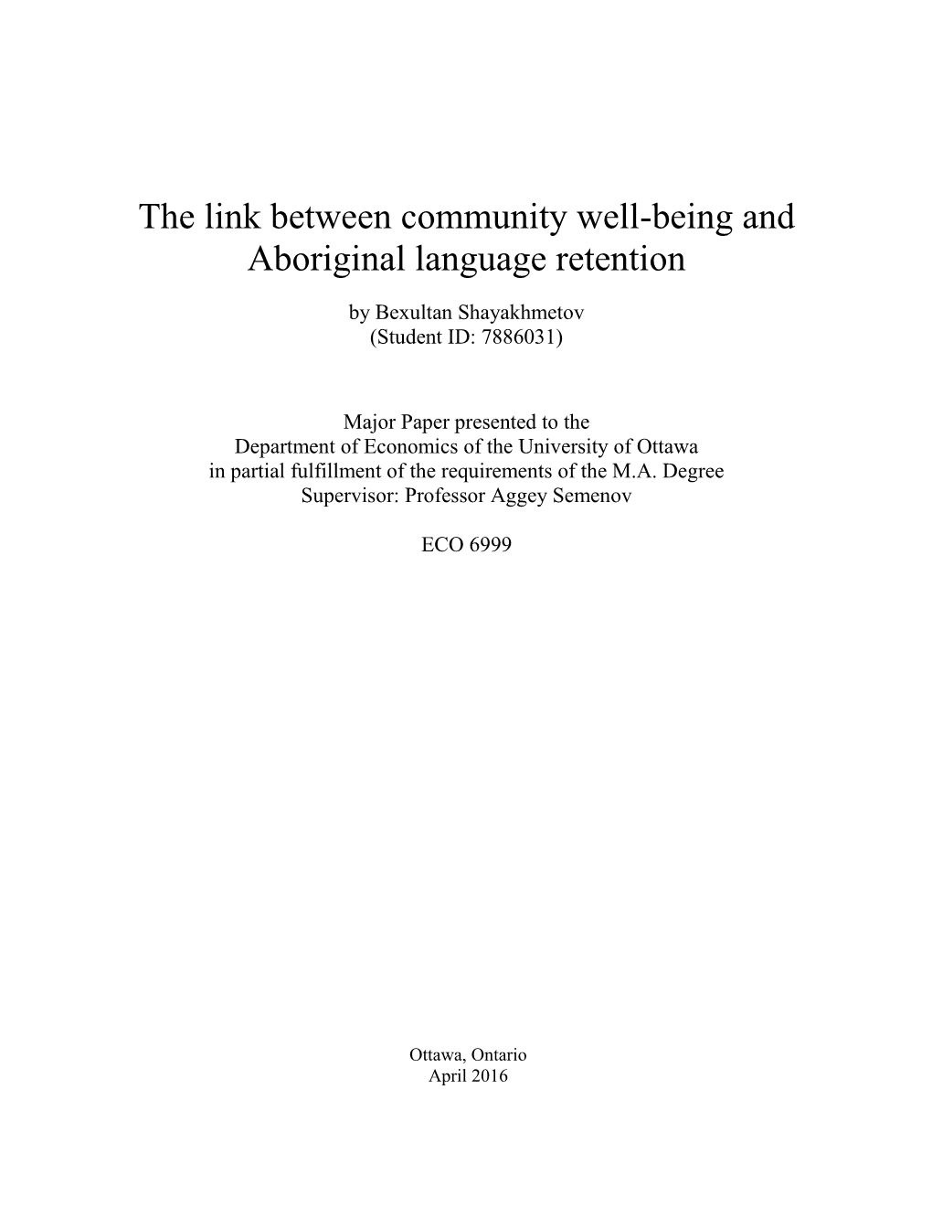 The Link Between Community Well-Being and Aboriginal Language Retention