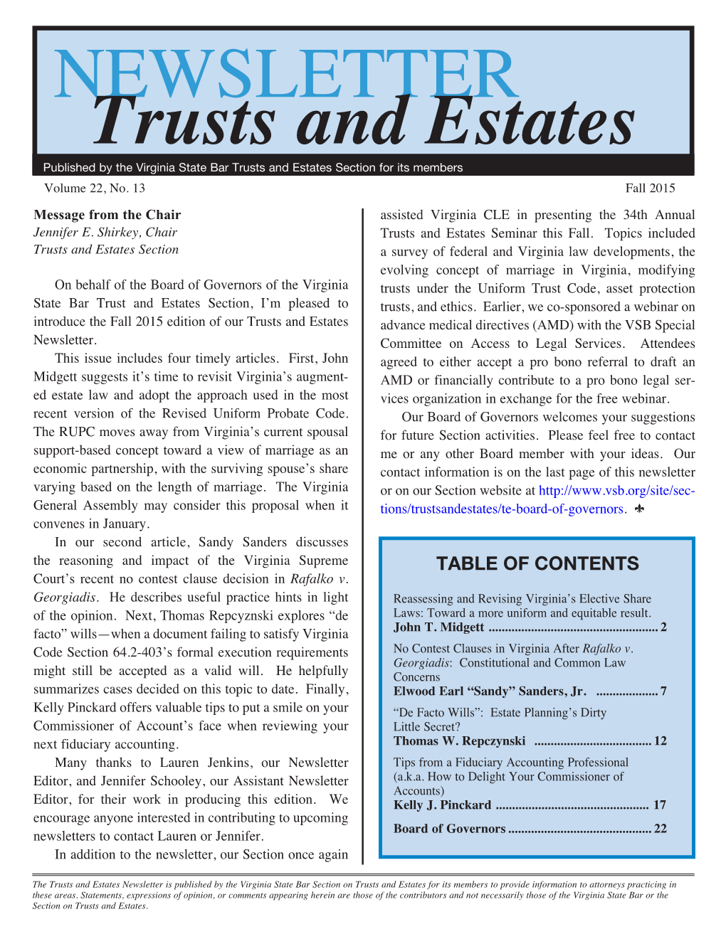 Trusts and Estates Newsletter
