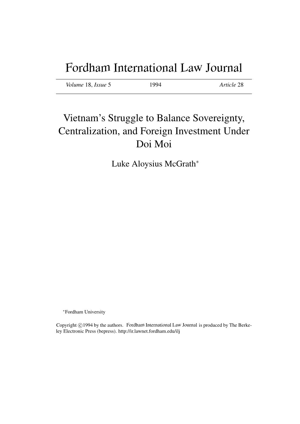 Vietnam's Struggle to Balance Sovereignty, Centralization, and Foreign Investment Under Doi Moi