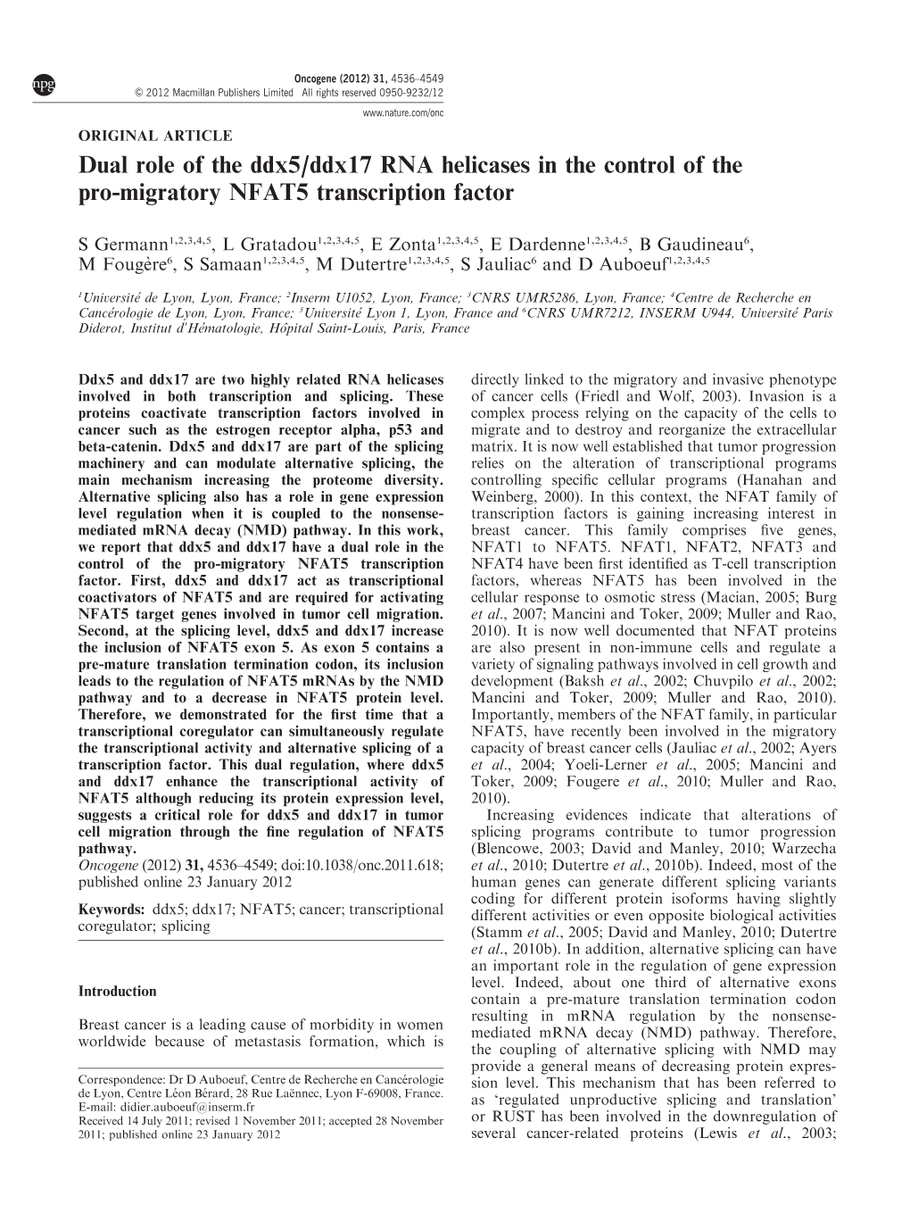 Ddx17 RNA Helicases in the Control of the Pro-Migratory NFAT5 Transcription Factor