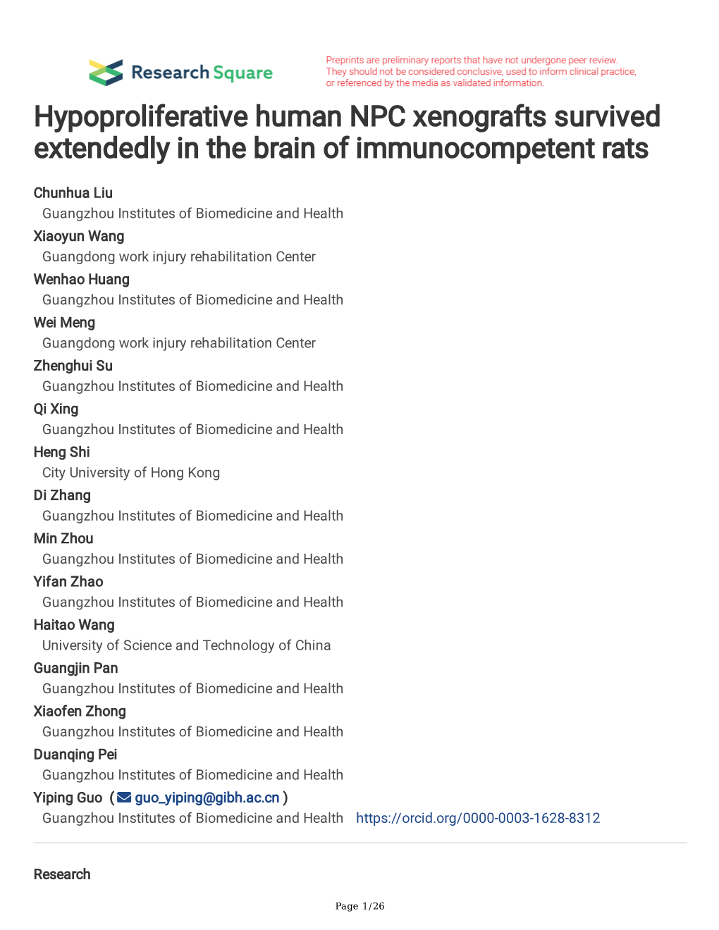 Hypoproliferative Human NPC Xenografts Survived Extendedly in the Brain of Immunocompetent Rats