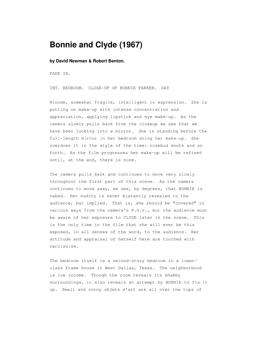 Bonnie and Clyde (1967) by David Newman & Robert Benton