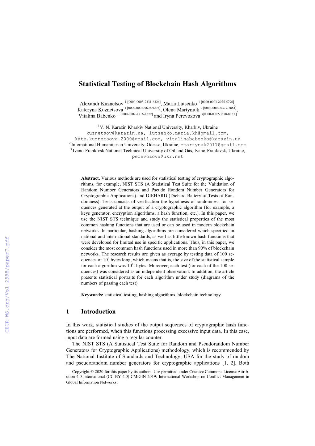 Statistical Testing of Blockchain Hash Algorithms