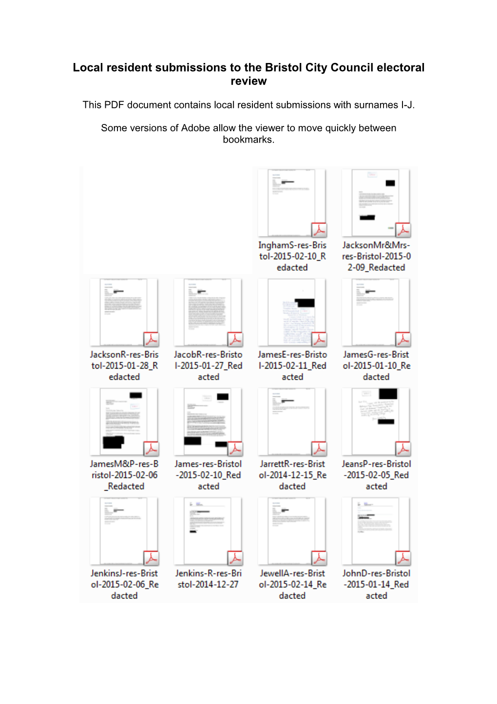 Local Resident Submissions to the Bristol City Council Electoral Review